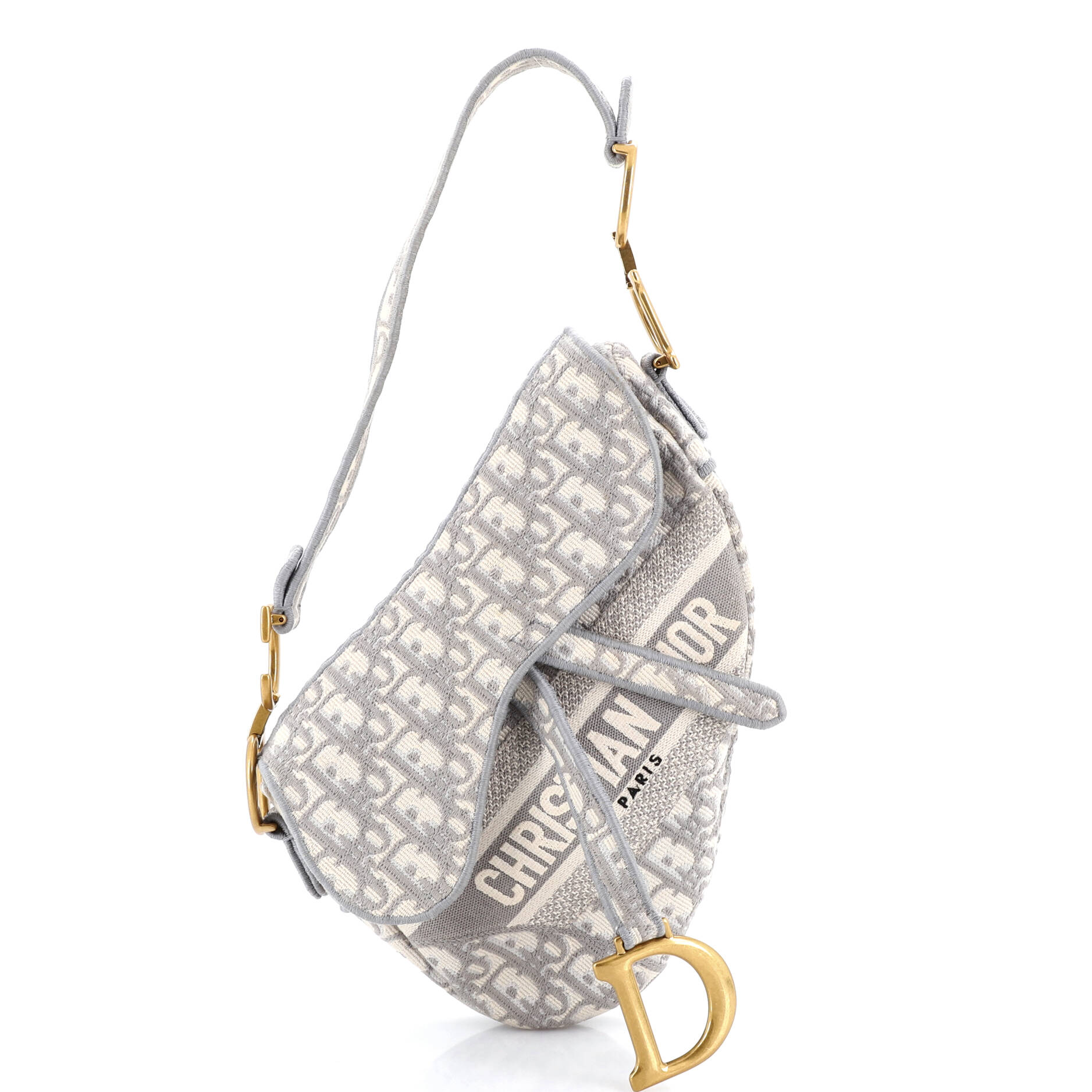 Saddle Handbag Logo Embroidered Oblique Canvas Medium