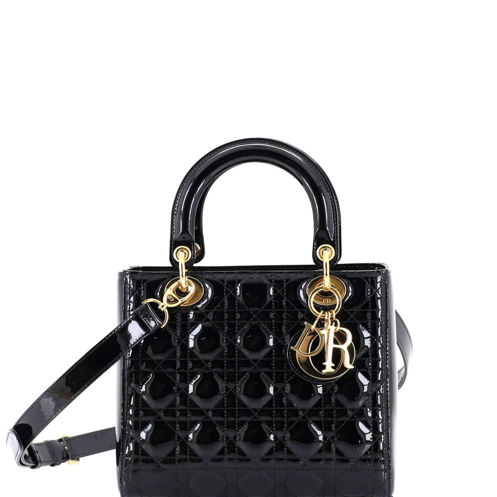 Lady Dior Bag Cannage Quilt Patent Medium
