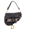 Saddle Handbag Logo Embroidered Oblique Velvet Medium