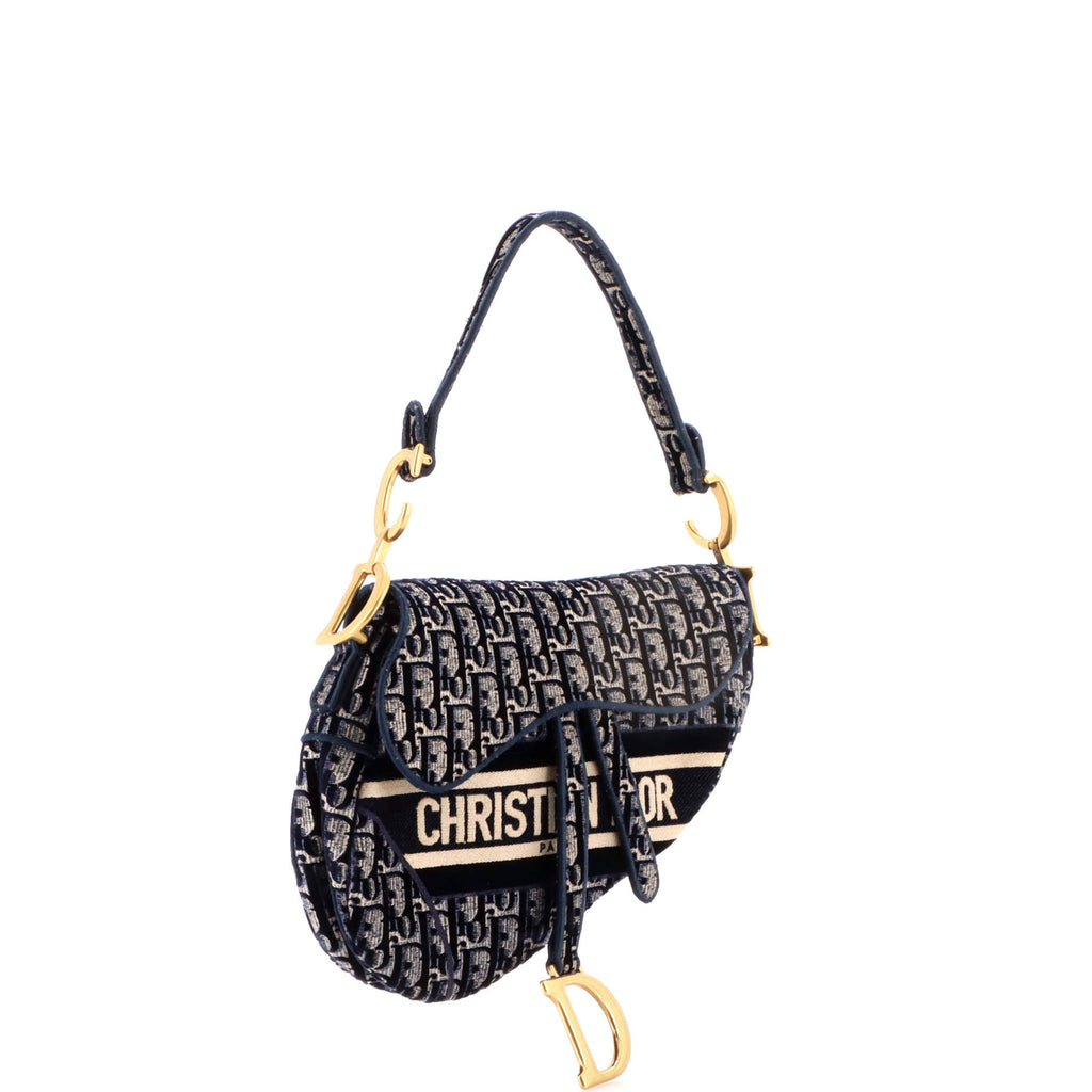 Saddle Handbag Logo Embroidered Oblique Velvet Medium