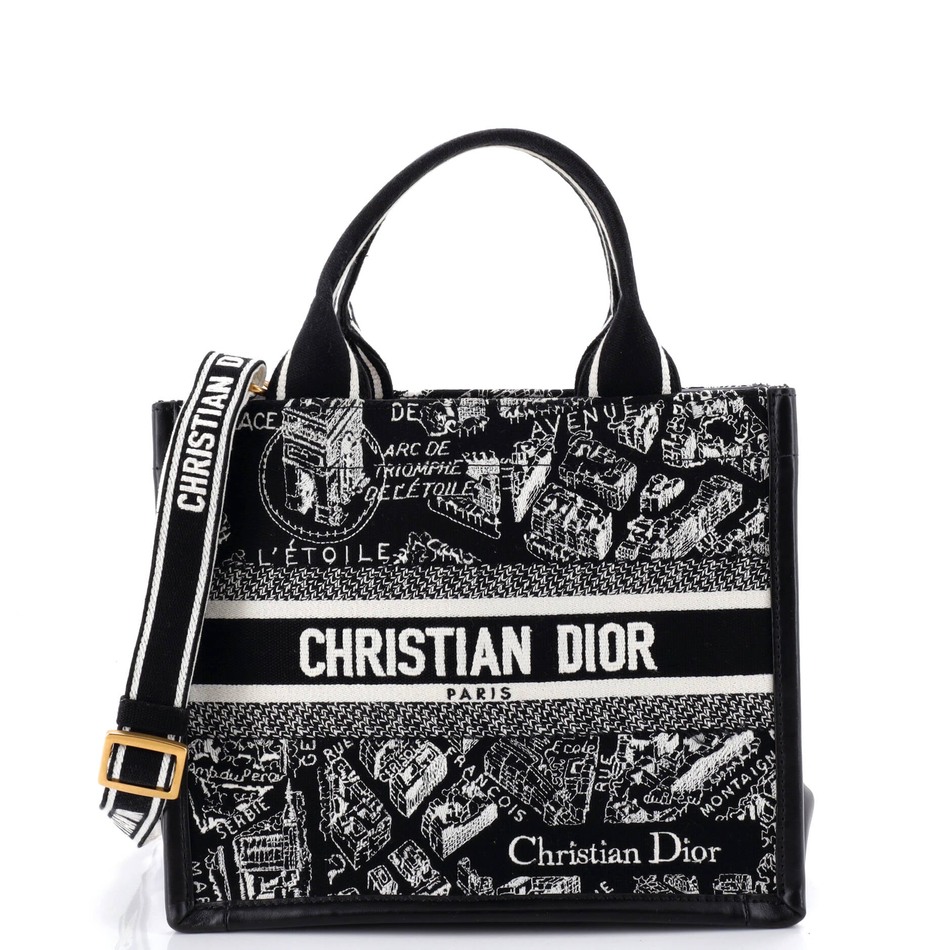 Book Tote with Strap Embroidered Canvas Small