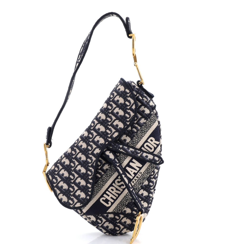 Saddle Handbag Logo Embroidered Oblique Canvas Medium