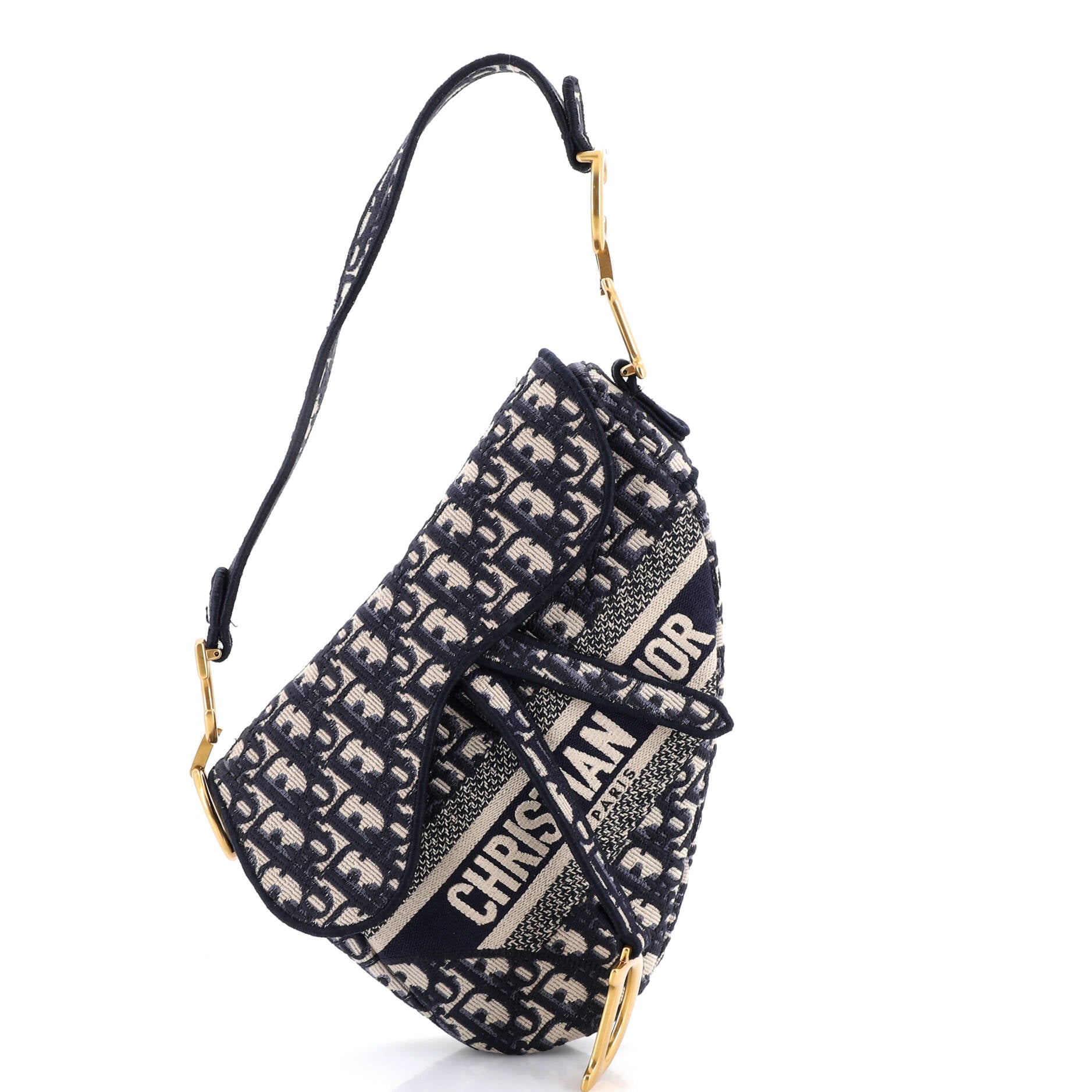 Saddle Handbag Logo Embroidered Oblique Canvas Medium