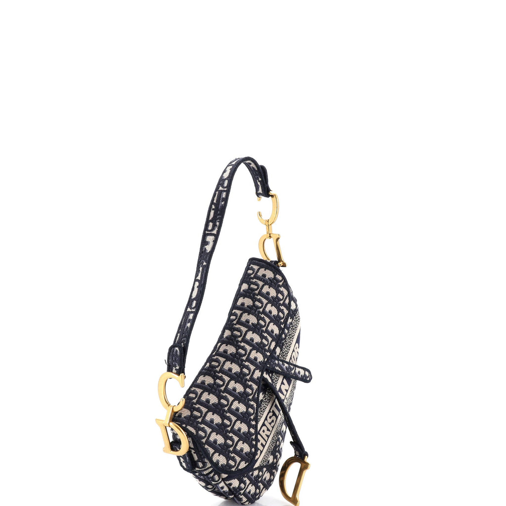 Saddle Handbag Logo Embroidered Oblique Canvas Medium