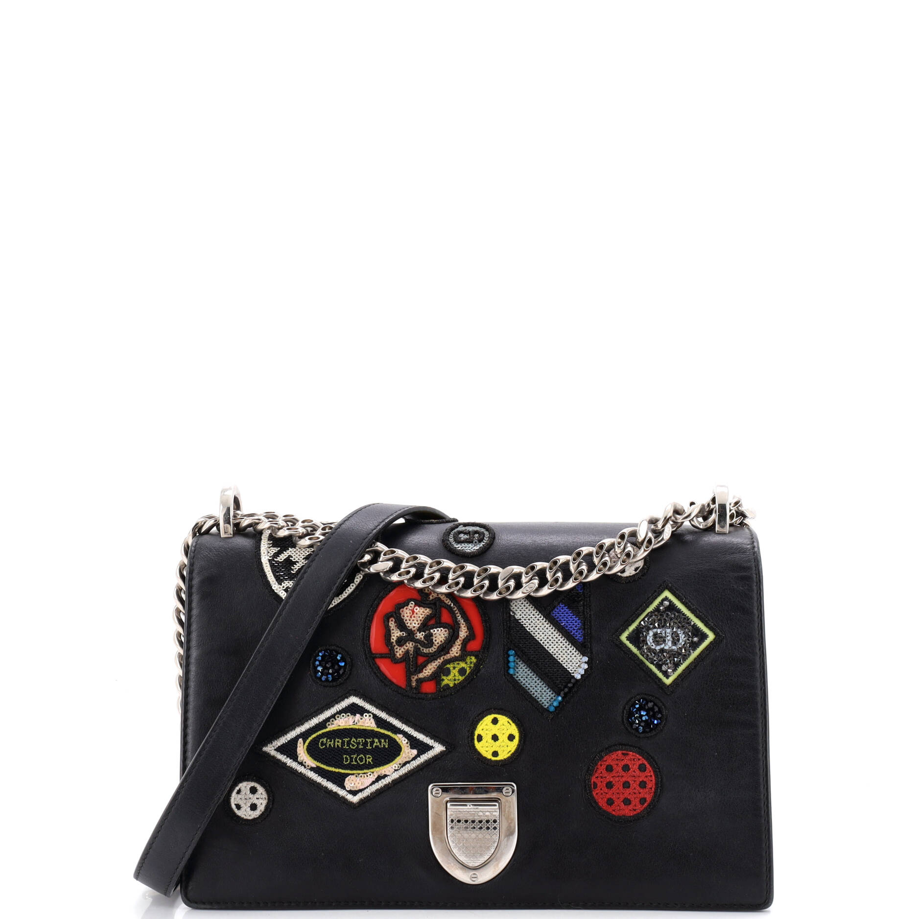 Diorama Flap Bag Patch Embellished Leather Medium
