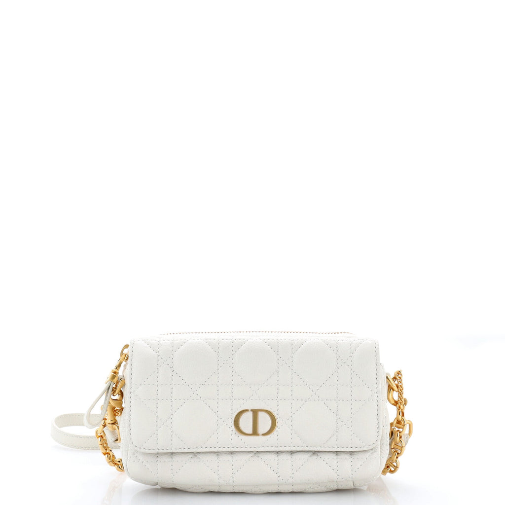 Caro Flap Double Pouch Crossbody Bag Cannage Quilt Calfskin