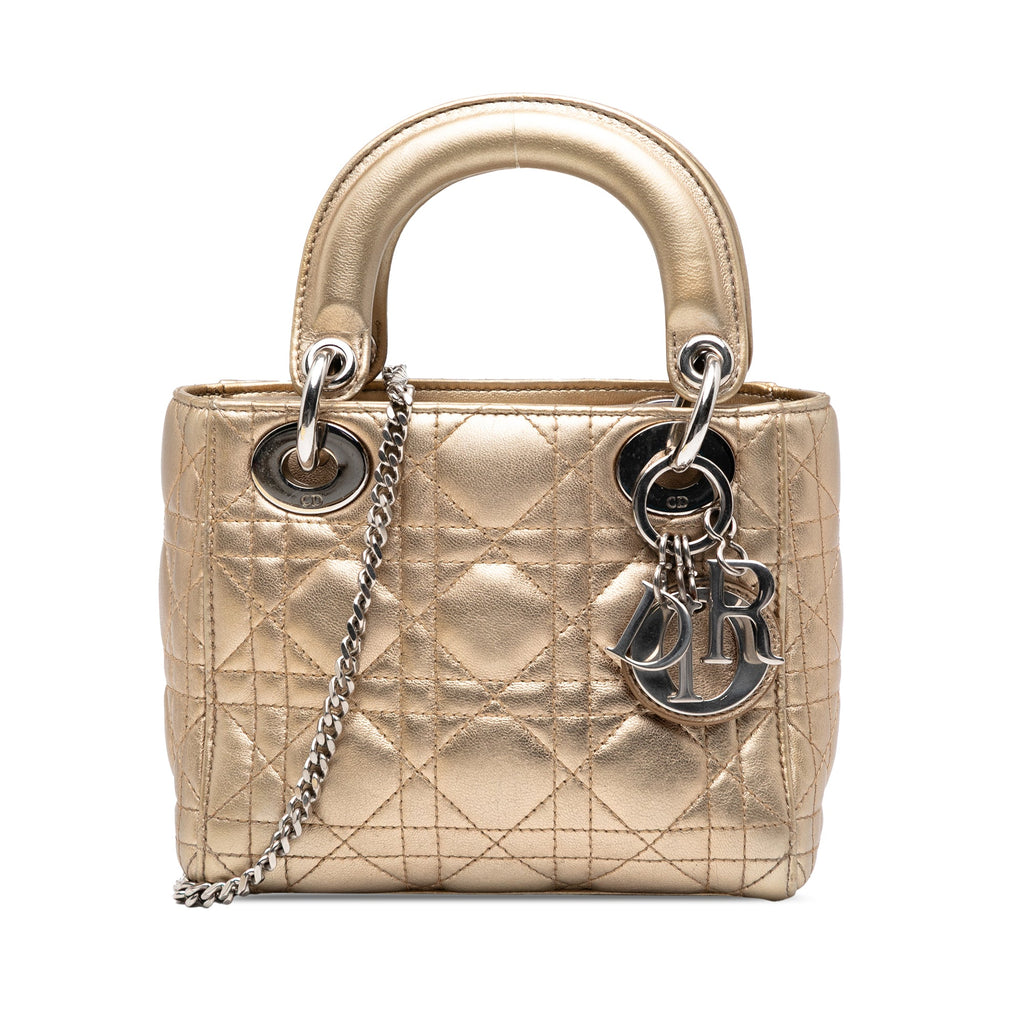 Lady Dior Chain Bag Cannage Quilt Iridescent Leather Mini