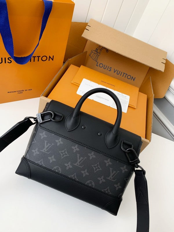 L X V's new Sac Plat Horizontal Zippé men's black flower briefcase M45165 Size: 31*39*8.5cm