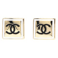 CC LIGHT GOLD AND WHITE ENAMEL SQUARE EARRINGS