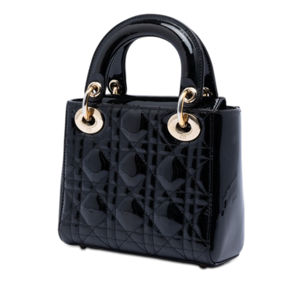 Lady Dior Chain Bag Cannage Quilt Patent Mini