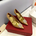 One Stud Diamond Patent Beige Leather Pump