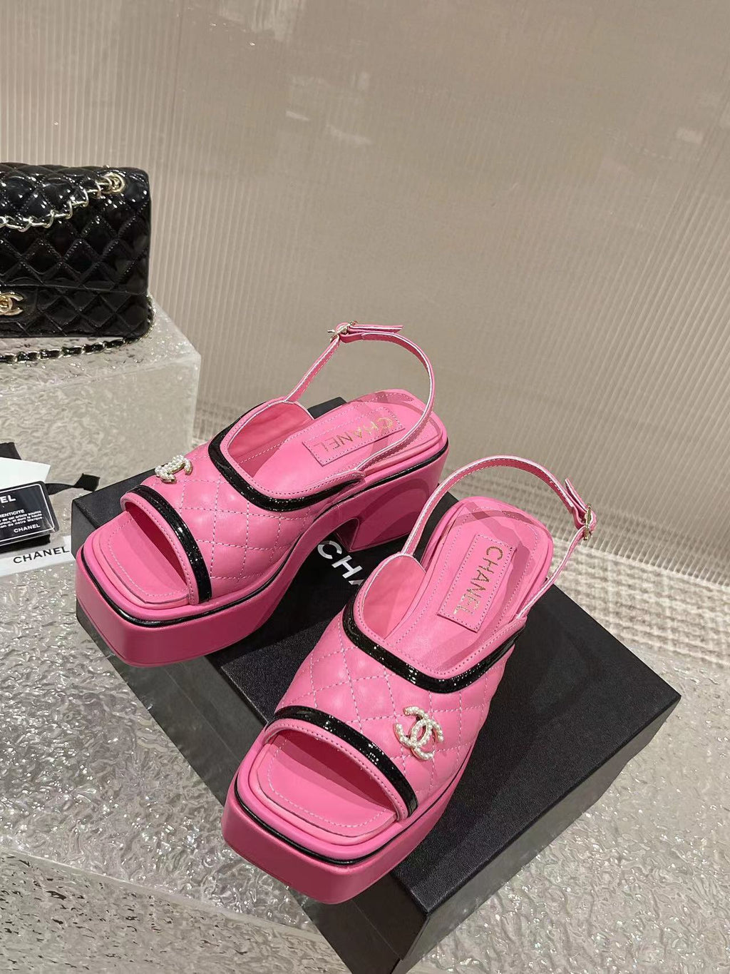 cc platform slingback sandal pink calfskin