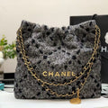 CC Hobo 22 Bag 35cm Black Ecru Tweed Gold Hardware