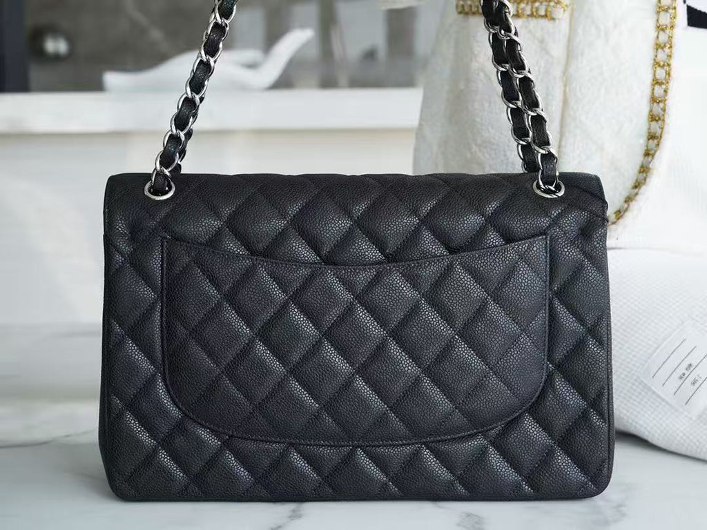 Chanel 2026 Flap Bag 30cm Black Caviar Leather With Silver Hardware