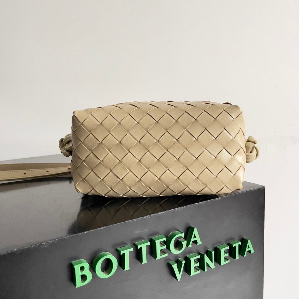 Bottega Veneta 2026 Mini Loop Camera Bag Beige Woven Lambskin Leather