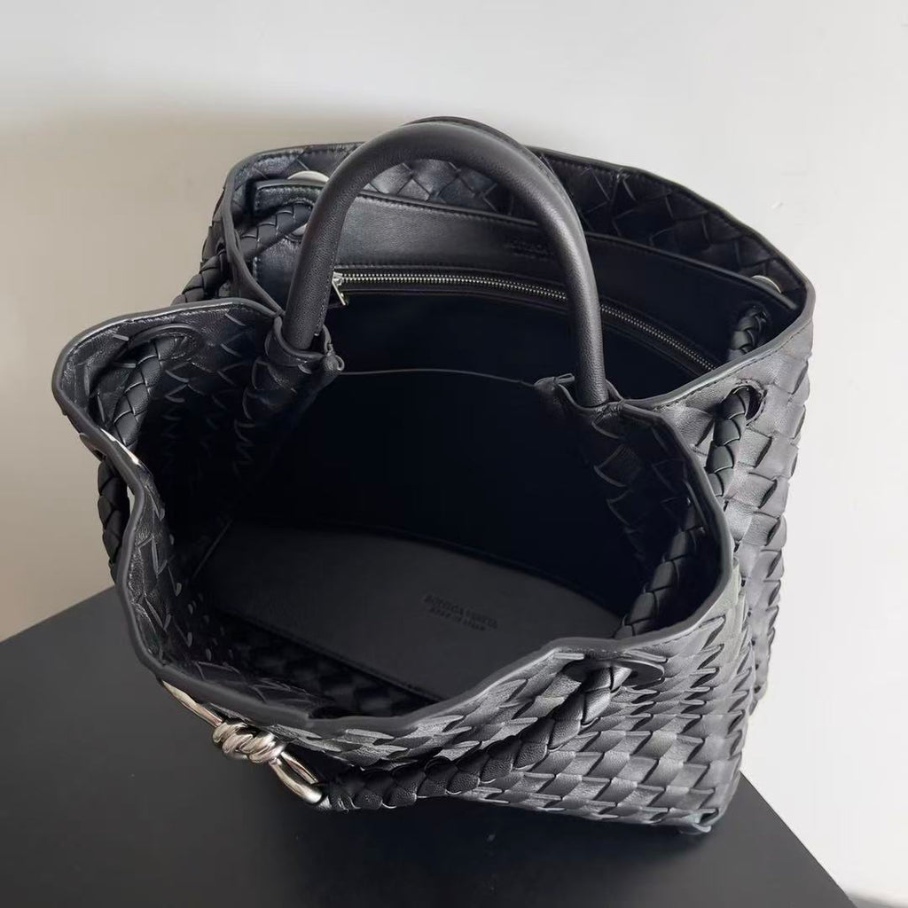 Bottega Medium Andiamo 32 Black Lambskin Silver Hardware