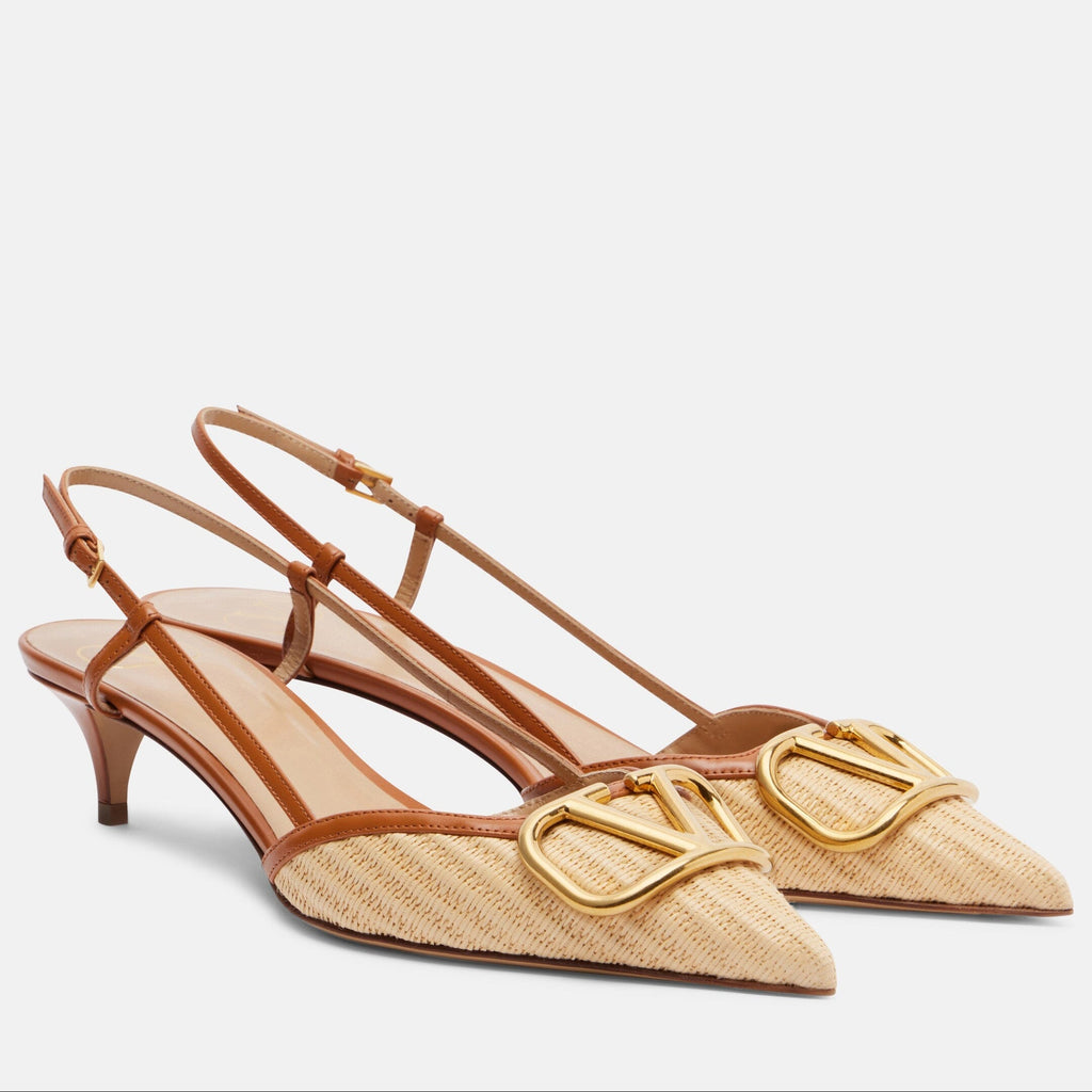 VT 26s Slingback VLogo Leather-Trimmed Raffia