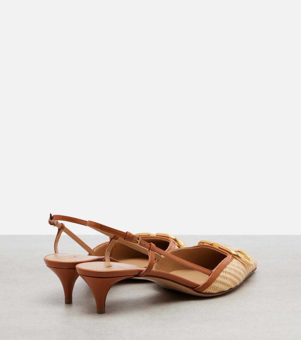 VT 26s Slingback VLogo Leather-Trimmed Raffia