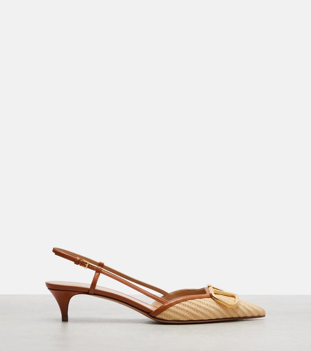 VT 26s Slingback VLogo Leather-Trimmed Raffia