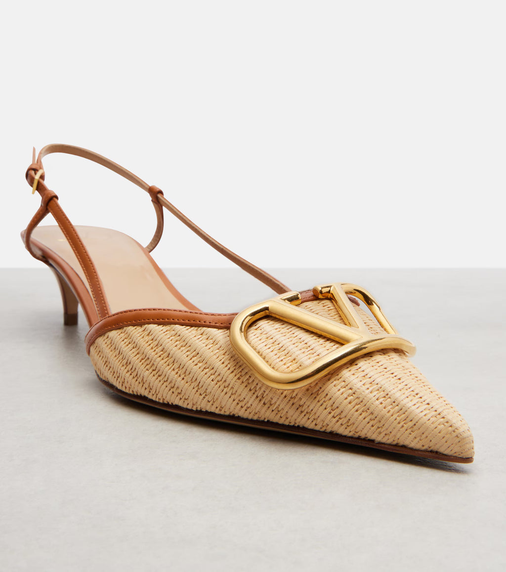 VT 26s Slingback VLogo Leather-Trimmed Raffia