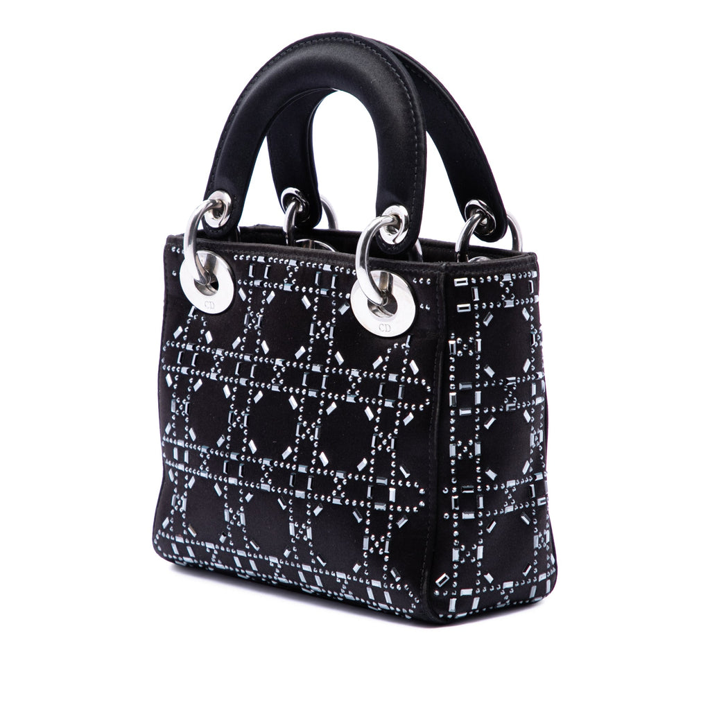 Lady Dior Bag Crystal Embellished Cannage Quilt Satin Mini