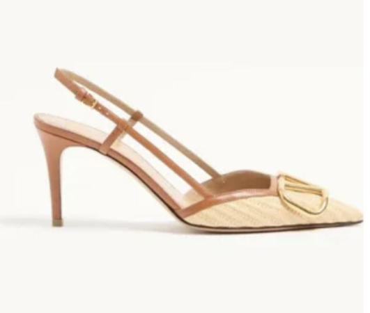 VT 26s Slingback VLogo Leather-Trimmed Raffia