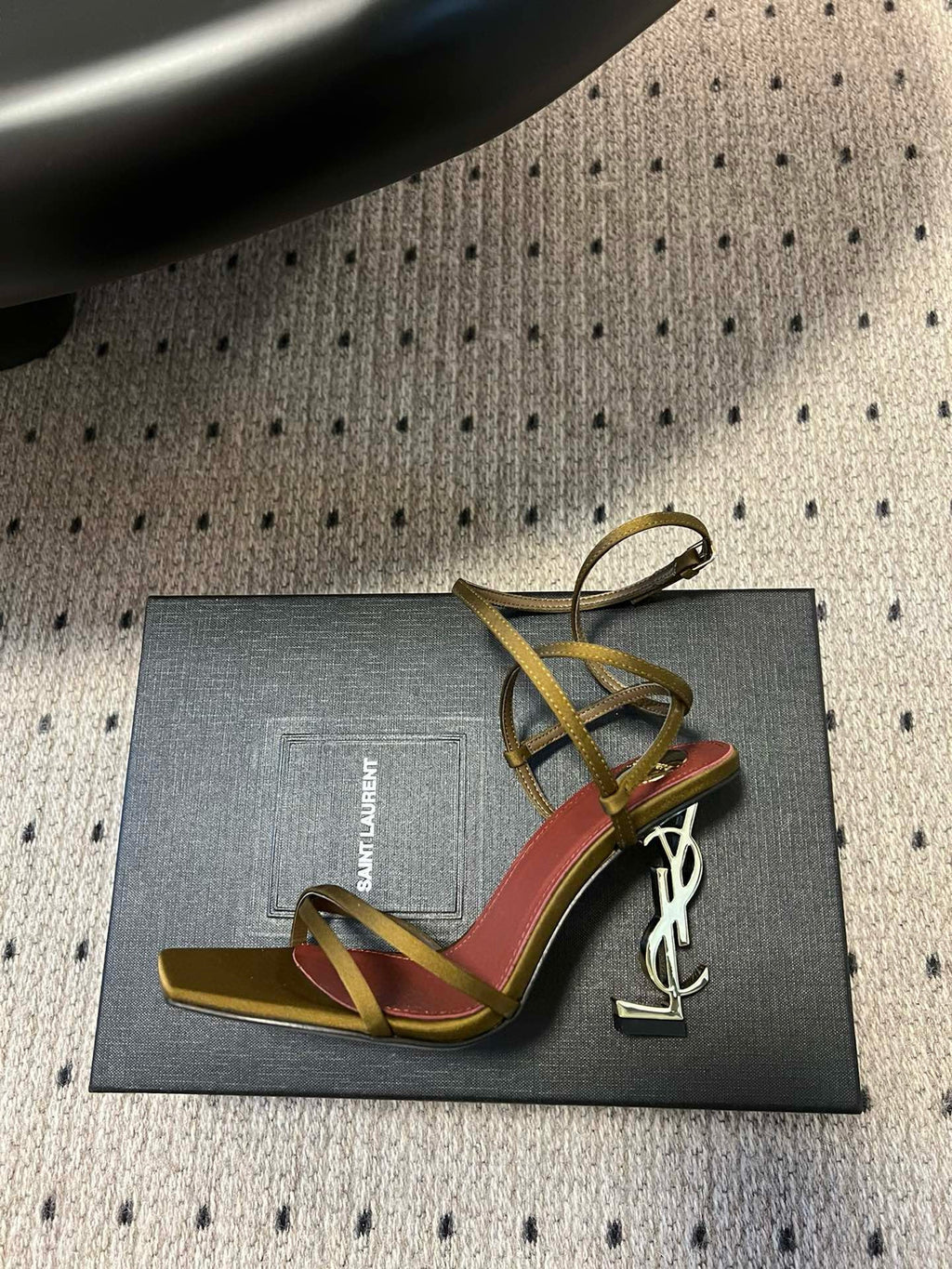 YSL Opyum Sandals Olive Green Fabric Leather