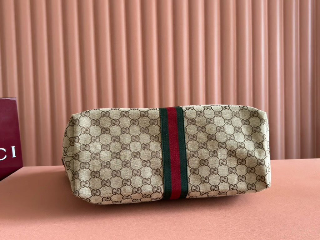 Gucci Giglio Large Tote Bag Beige and dark brown canvas