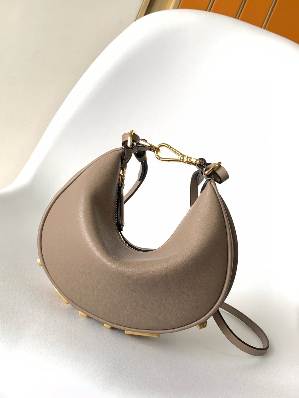 FENDIGRAPHY MINI 20 BAG GREY LEATHER GOLD HARDWARE