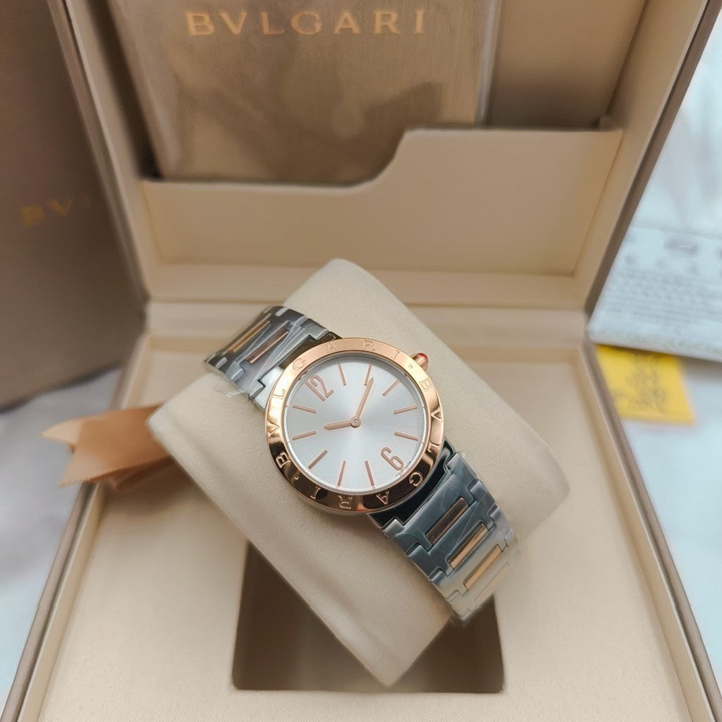 BVLGARI 33mm Sliver Case Pink Gold Steel