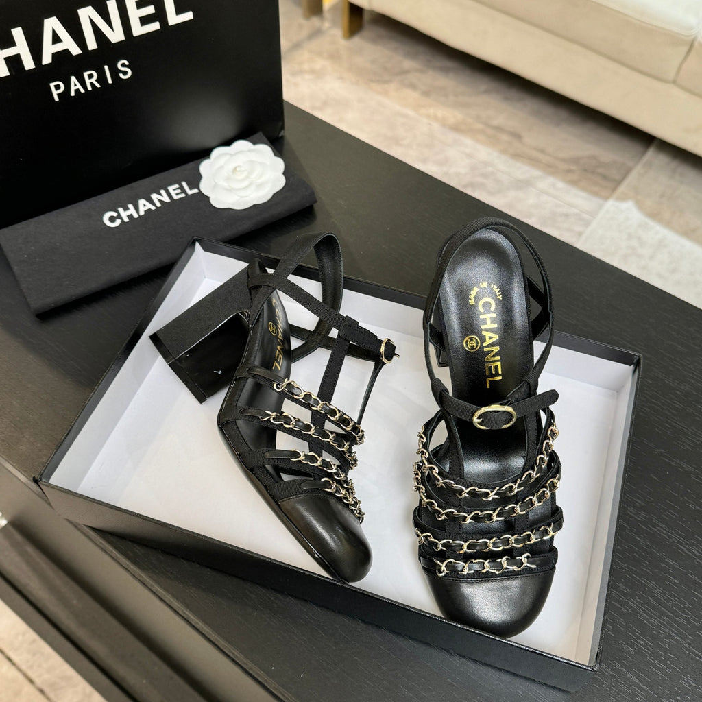 CC 2026 Chunky Heel Sandals 75 Genuine Leather