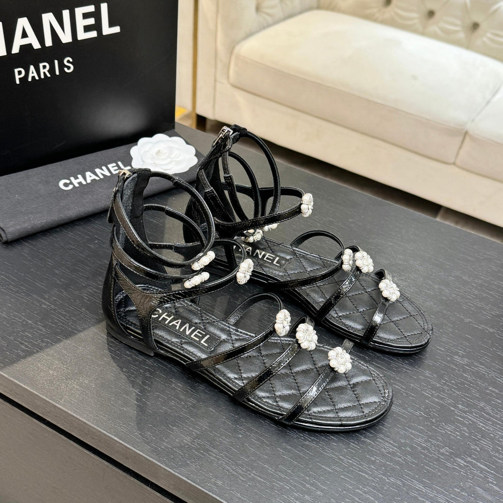 CC 2026 Camellia Chunky Heeled Sandals Cowhide