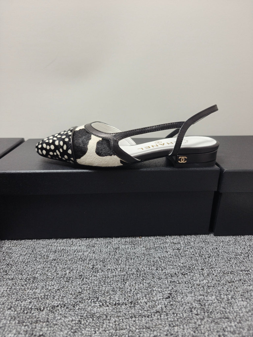 Chanel 2026 Slingback Black White Horsehair Calfskin 696631