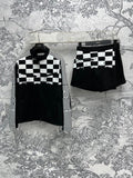 CD 25 Checkerboard Contrast Ribbon Casual Suit Polyester