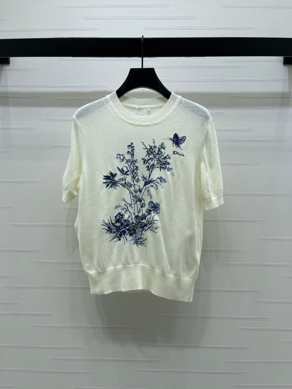 Dior 2026 Floral Embroidered Butterfl Short-Sleeve T-Shirt Wool