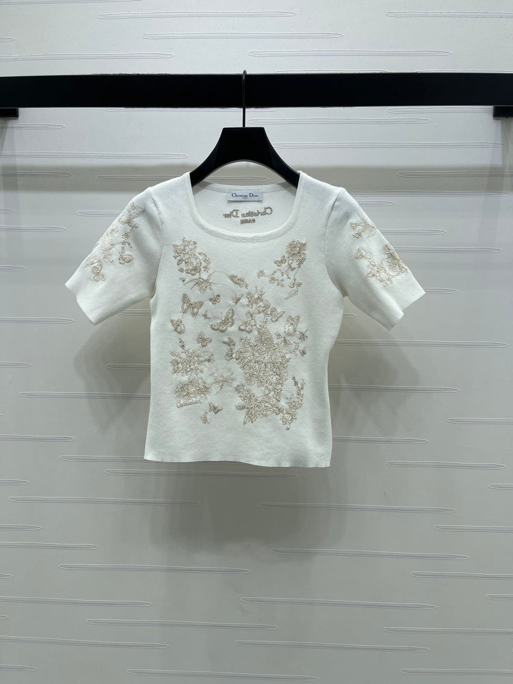 Dior 2026 Butterfly Square Neck Knit Short-sleeved Top Wool