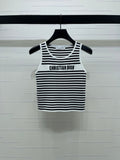 Dior 2026 Striped Letter Crew Neck Knit Vest Black and White Wool