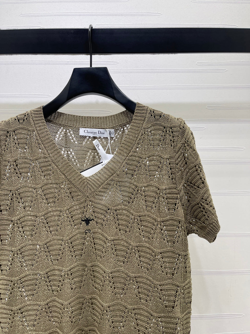 Dior 2026 Hollow-out V-neck Knit Short-sleeved Top Wool Cotton 377970