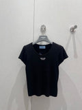 Prada 25 Letter Embroidered Knitted Short-sleeved Top Wool Acrylic Nylon 216873