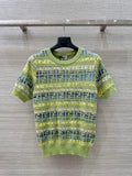 Fendi 25 Knitted Short-sleeved Top Green Pink Wool Cotton
