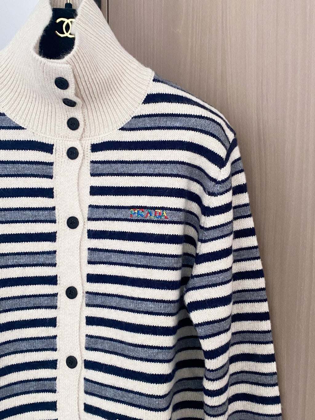 Prada 2025  Two-Tone Cardigan Brown and White Wool
