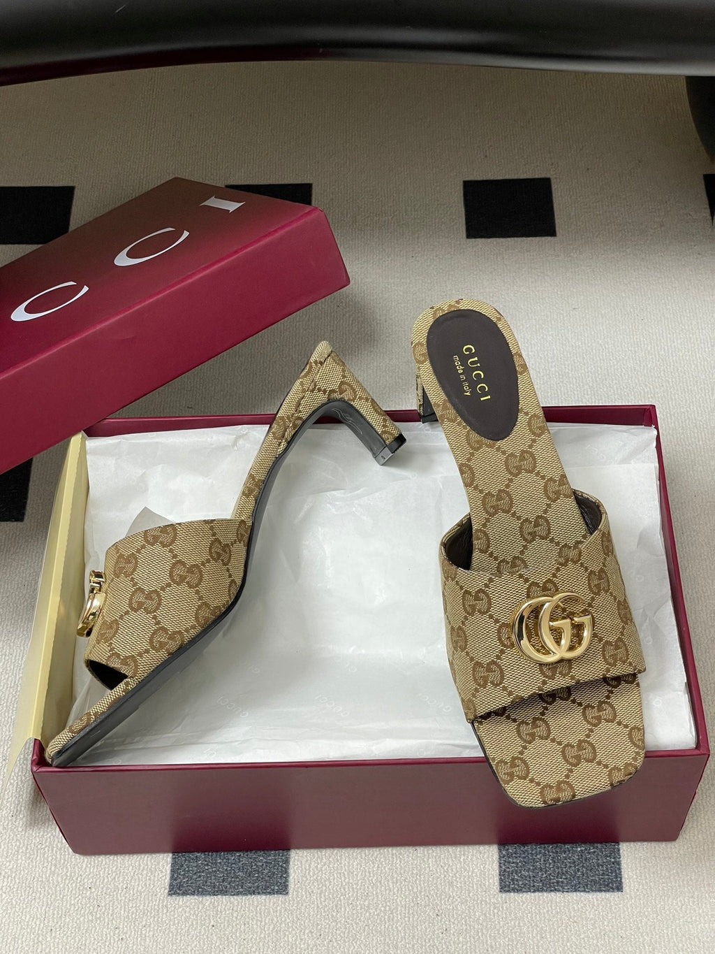 GG 26ss High Heel Slippers 55 Canvas Monogram 697861