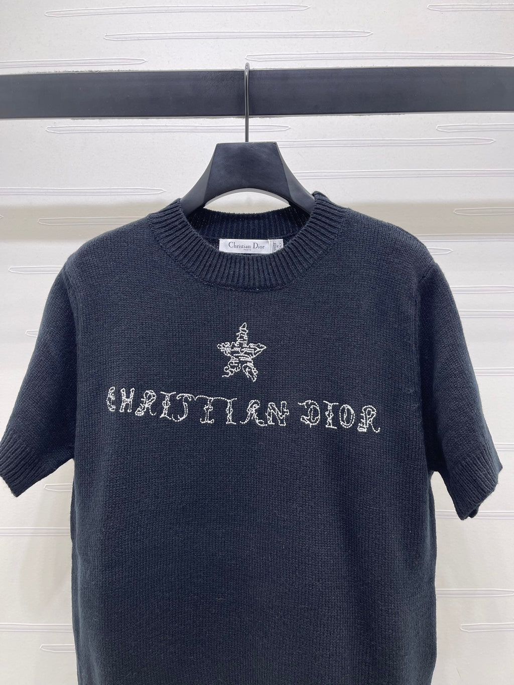 Dior 2026  Embroidered Letter Knit Short-Sleeve T-Shirt Wool