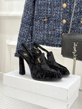 YSL 26ss High Heeled Open Back 105 Sandals Velvet