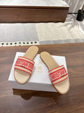 CD 26s Embroidered Sandals Beige Red Canvas Sheepskin 664315