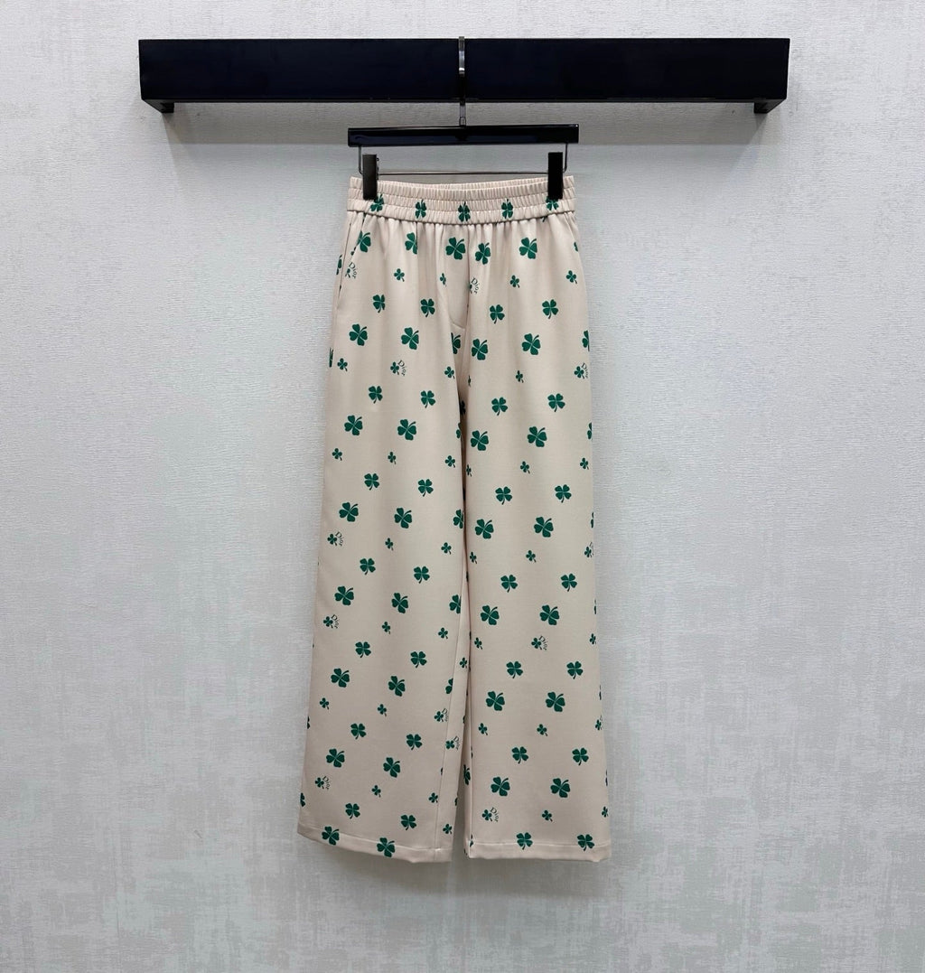 Dior 2026 Clover Embroidery Pant Cream and Navy Blue Polyester