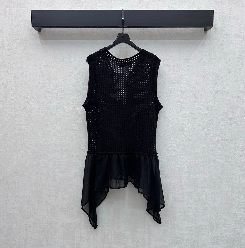 Dior 2026 Patchwork Hollow-Out Knitted Vest Black and White Wool 374931