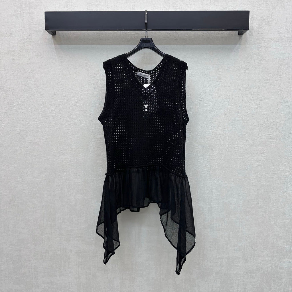 Dior 2026 Patchwork Hollow-Out Knitted Vest Black and White Wool 374931