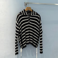 CD 25 Striped Knitted Long-sleeved Top Black Cotton