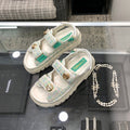 DAD SANDAL IN WHITE MIX PERSIAN GREEN TWEED FABRIC